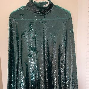 Zara high neck green sequin blouse